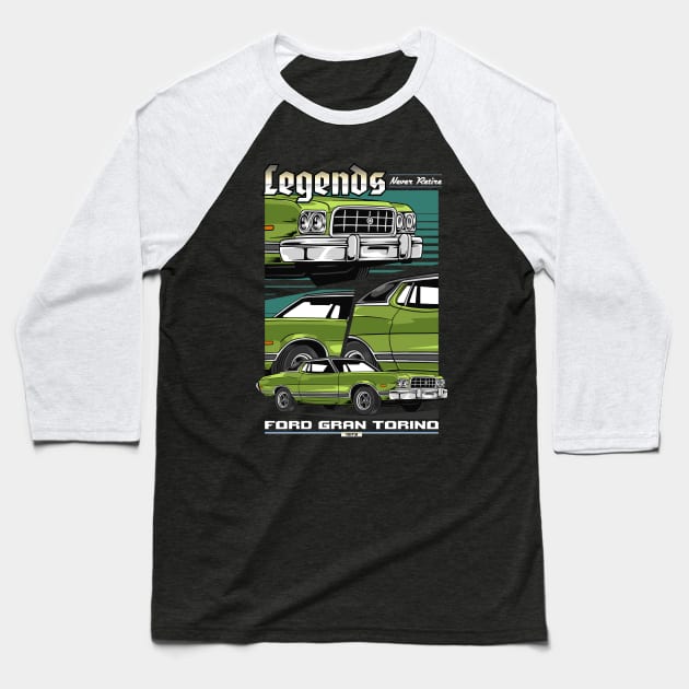 1973 Torino Muscle Car Baseball T-Shirt by milatees